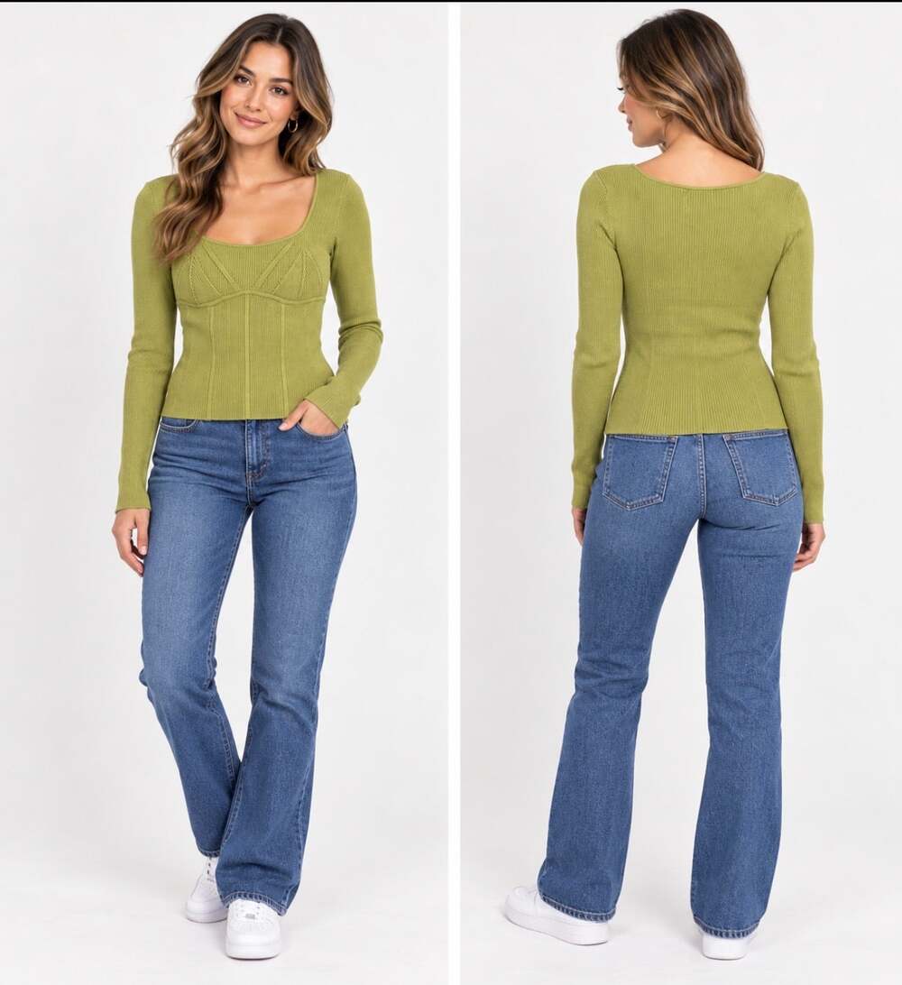 Pink Rose Women's M Olive Green Ribbed Knit Corset Sweater Top NWT